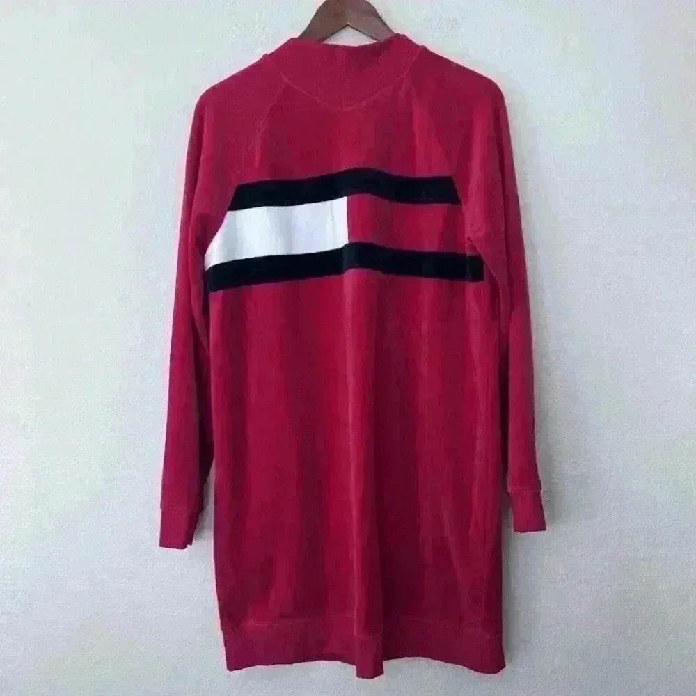 Tommy Hilfiger Womens Size Medium Red Soft Long Sleeve Sweatshirt Dress